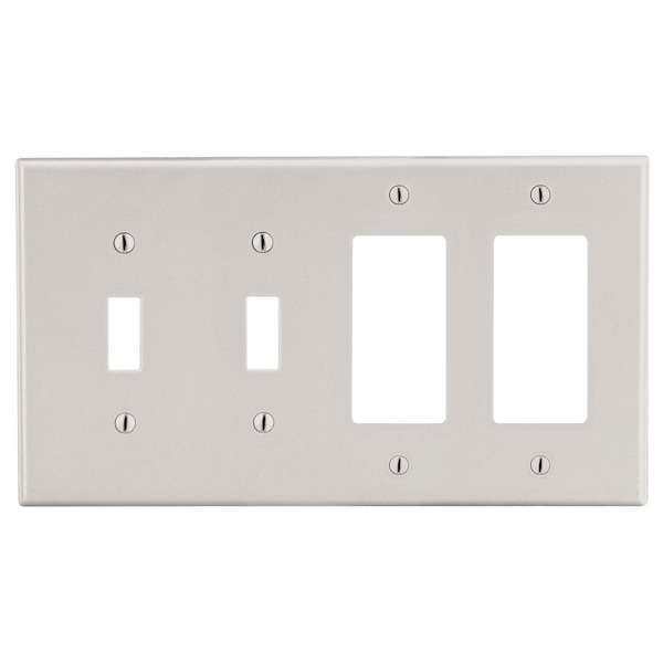 Hubbell Wiring Device-Kellems Wallplate, 4-Gang, 2) Toggle 2) Decorator, Light Almond P2262LA - main